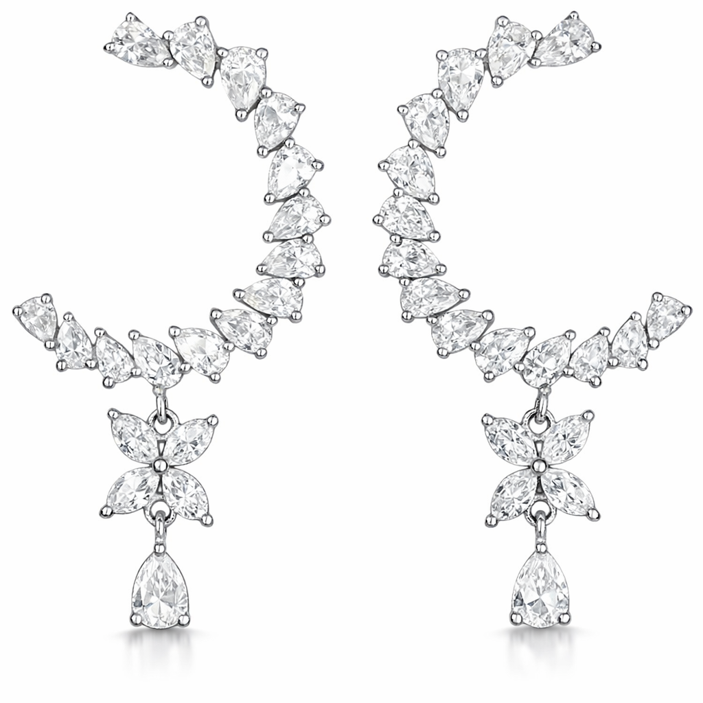 18k gold stud earrings set with 2.90ct natural diamond pear-shaped marquise diamonds