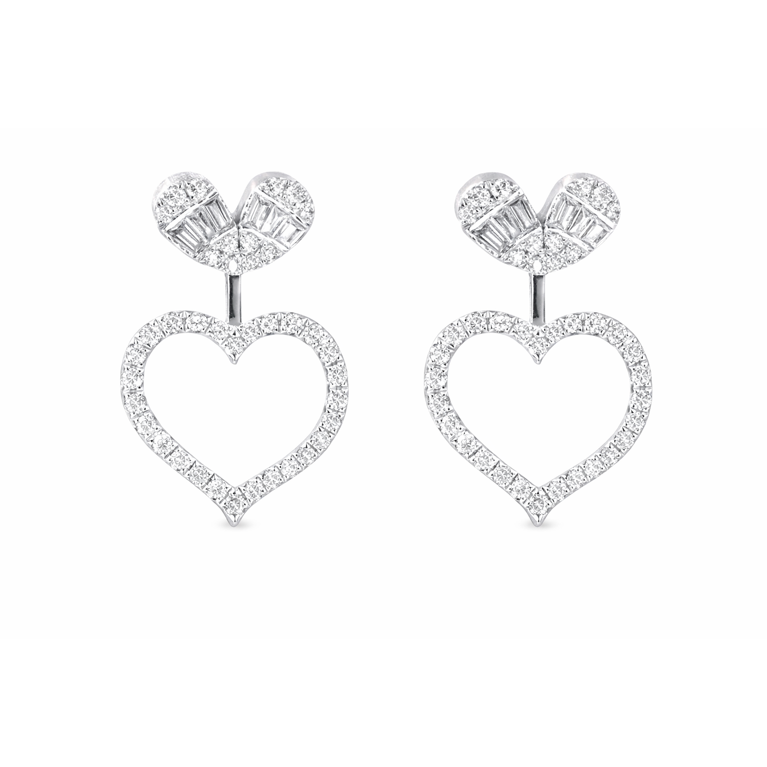 18k Gold Earrings with Two Wearing Styles and Heart-Shaped Design, Inlaid with 0.60ct Natural Diamond