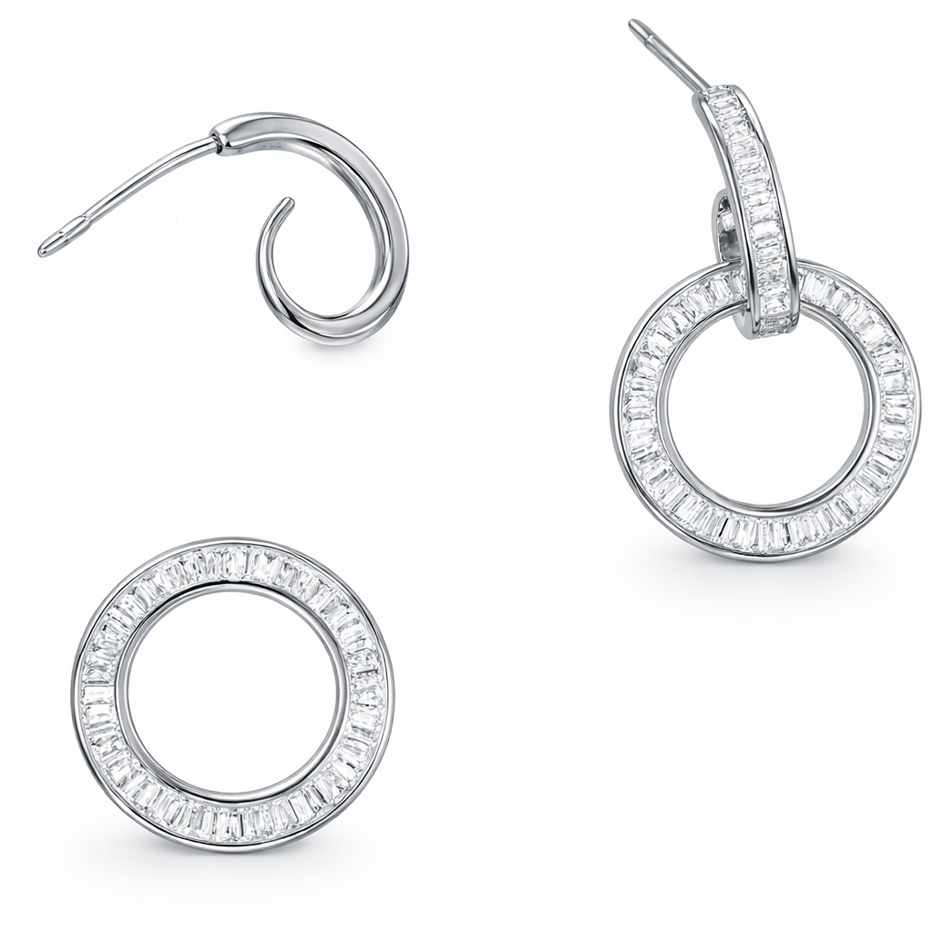 Two-piece style 18k Gold Earrings, Studded with 0.52ct Natural Diamond 