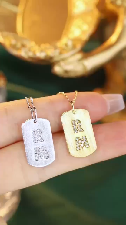 18k Gold Diamond Necklace with Letter Pendant, Customized Name, Natural Diamond 0.10ct