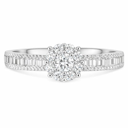 18k gold ring set with a natural diamond; the diamond features a Tapered Baguette cut and weighs 0.40carats.