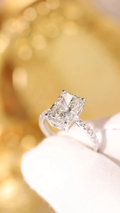 Wedding Ready! 10K Gold Lab Diamond Engagement Ring (3.00ct Radiant + 0.25ct Sidestones)