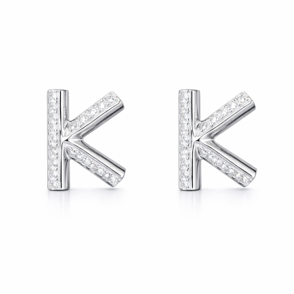 18k gold earring stud with the letter “K” and a 0.08ct natural diamond inlaid.