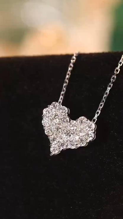 18k Gold Necklace, Heart Shape Design, 1ct Natural Diamond