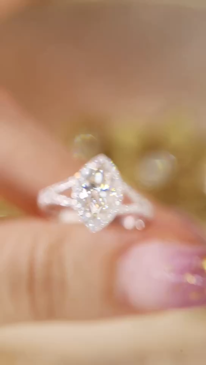 10K Gold Elegant Glow · 1ct Marquise Cut Lab Grown Diamond Ring with 0.30ct Side Stones