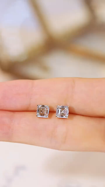 10K Gold Radiant Elegance · 2ct Asscher Cut 4-Prong Lab Grown Diamond Earrings