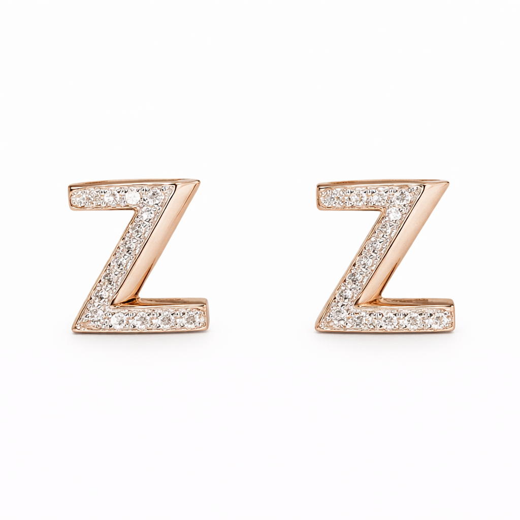 18k gold earring stud with the letter “Z” and a 0.08ct natural diamond inlaid.