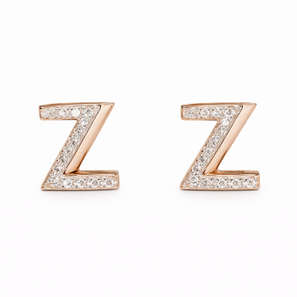 18k gold earring stud with the letter “Z” and a 0.08ct natural diamond inlaid.