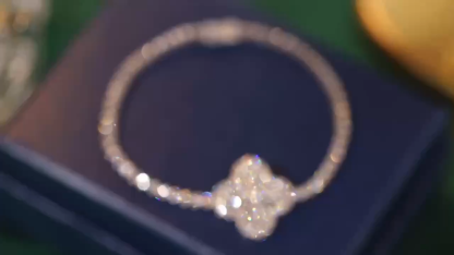 18k Gold Bracelet Set with 3.62 ct Diamond Studs in a Tennis Bracelet Design with Four-leaf Clover Pattern