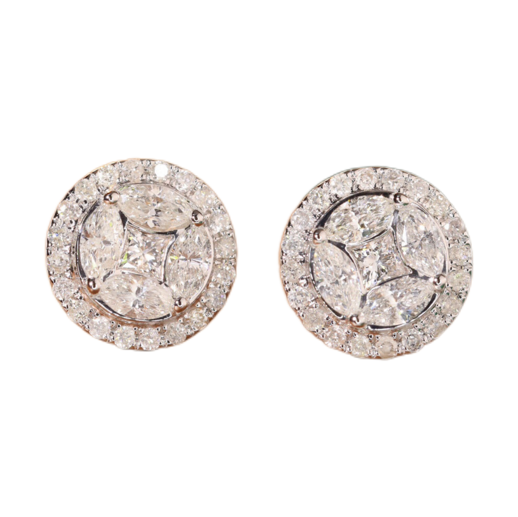 Leaves 18K Gold Natural Diamond Stud Earrings | Cluster-Set 0.24CT Diamonds