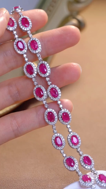 18k Gold Bracelet, Ruby Bracelet, Oval Ruby 6.00ct, Natural Diamond 1.90ct