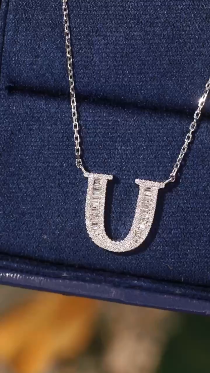 18k Gold Necklace with the Letter "U" Inlaid with 0.51ct Natural Diamond