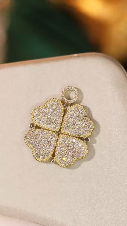 18k Gold Pendant, Dual-Purpose Design, Clover Shape, Natural Diamond 1.00ct（Does not include chain.）