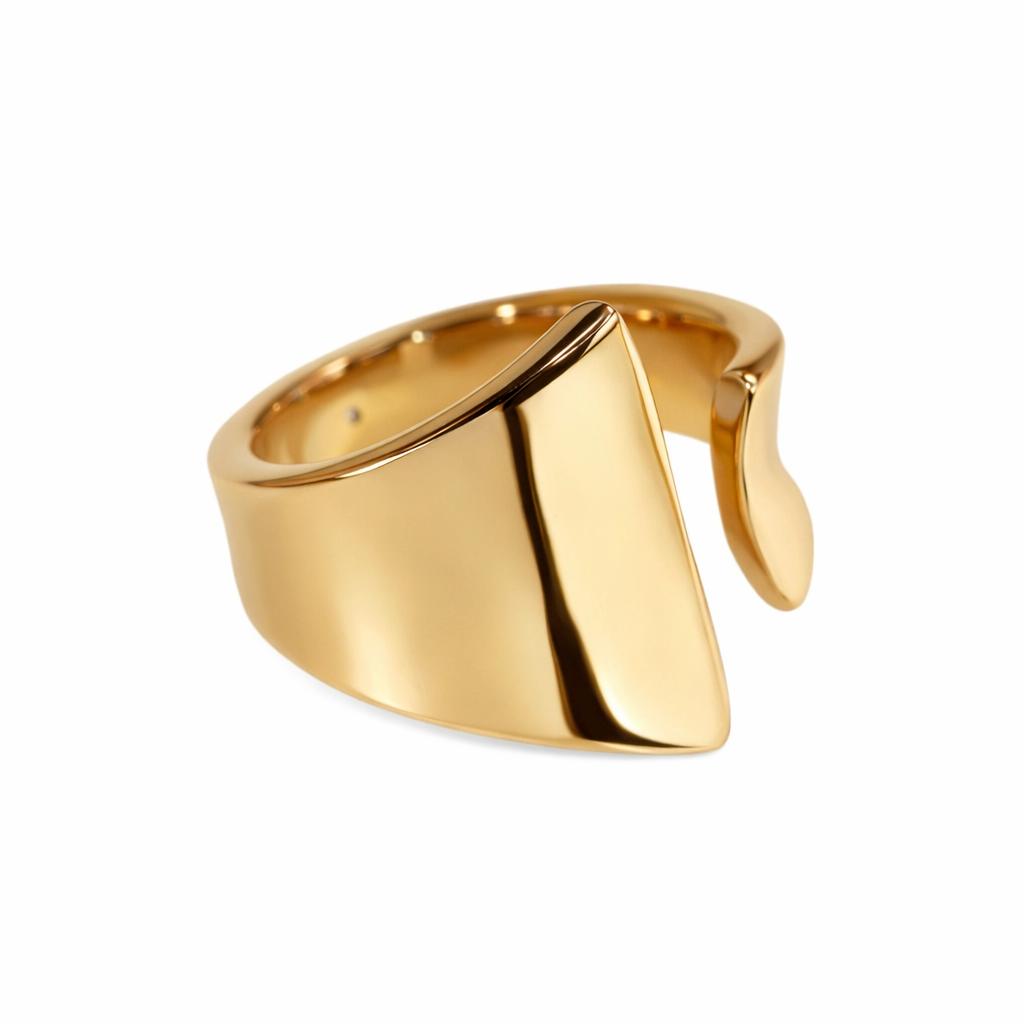 18K gold 3D hard gold environmentally friendly electroplated hollow plain gold asymmetrical open ring