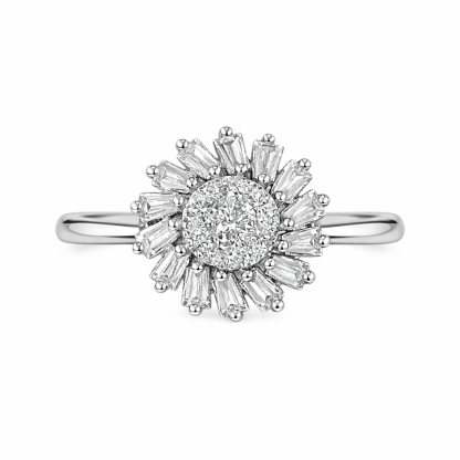 18k gold ring set with a natural diamond; the diamond features a Tapered Baguette cut and weighs 0.40 carats.