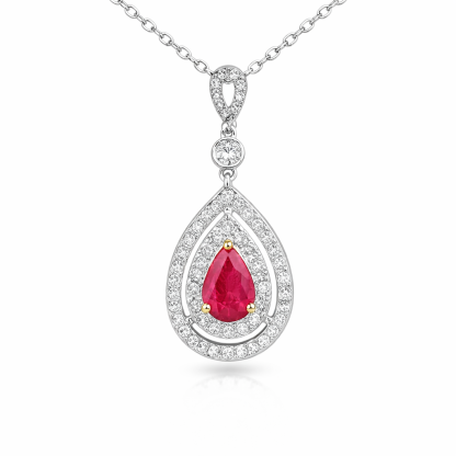 18k gold necklace with three claws inlaid with water-drop ruby 0.55ct and accessory stone 0.35ct