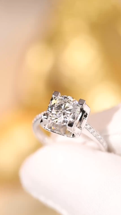 10K Gold Lab Grown Round Diamond Bull Head Ring - 2.00ct Center + 0.15ct Side Diamonds for Women