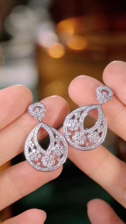 18K Gold Natural Diamond Stud Earrings | Cluster-Set 2.30CT Diamonds