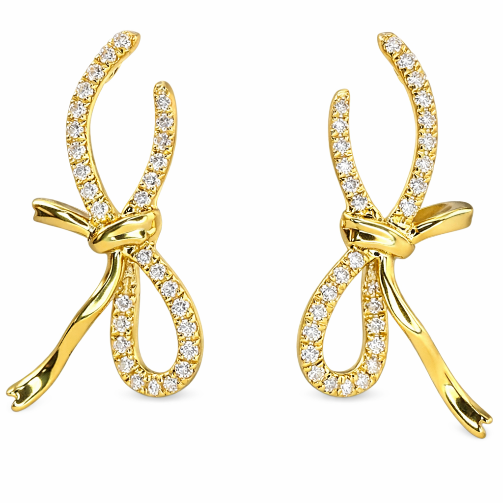 Bow tie 18K Gold Natural Diamond Stud Earrings | Cluster-Set 0.20CT Diamonds 