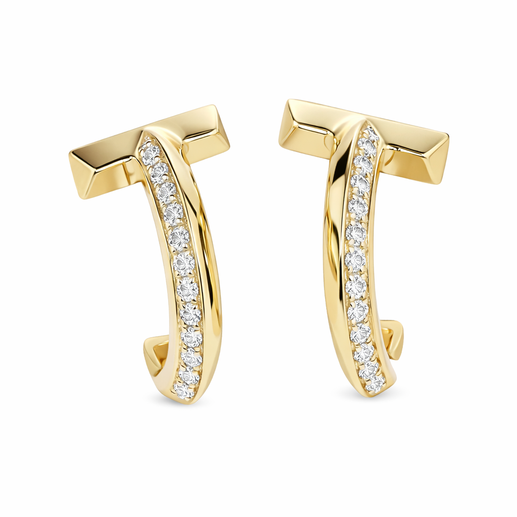18k Gold Earrings, Studded with 0.22ct Natural Diamond 