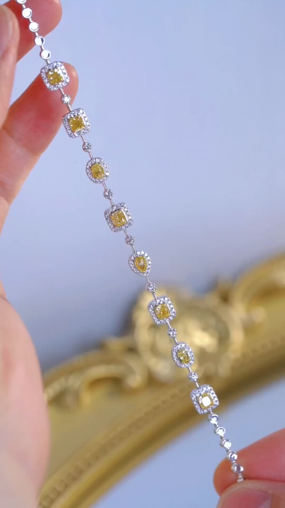 18k Gold Bracelet, Yellow Diamond Bracelet, Odd-Cut Diamonds, 1.65ct Yellow Diamond