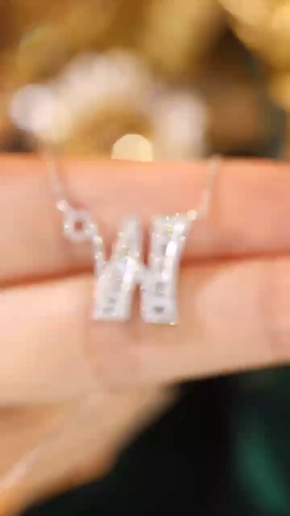 18k Gold Necklace with the Letter "W" Inlaid with 0.60ct Natural Diamond