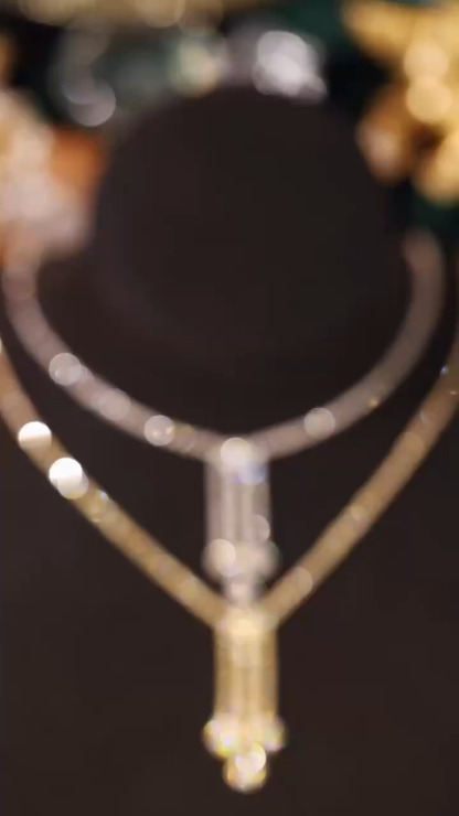 18k Gold Necklace with Luxury Diamond-Set Evening Gown Chain; Natural Diamonds totaling 3.3ct