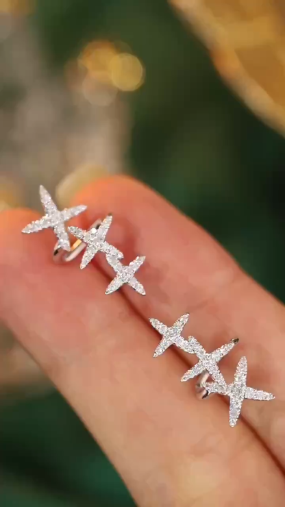 18k Gold Earrings, Studded with 0.46ct Natural Diamond 