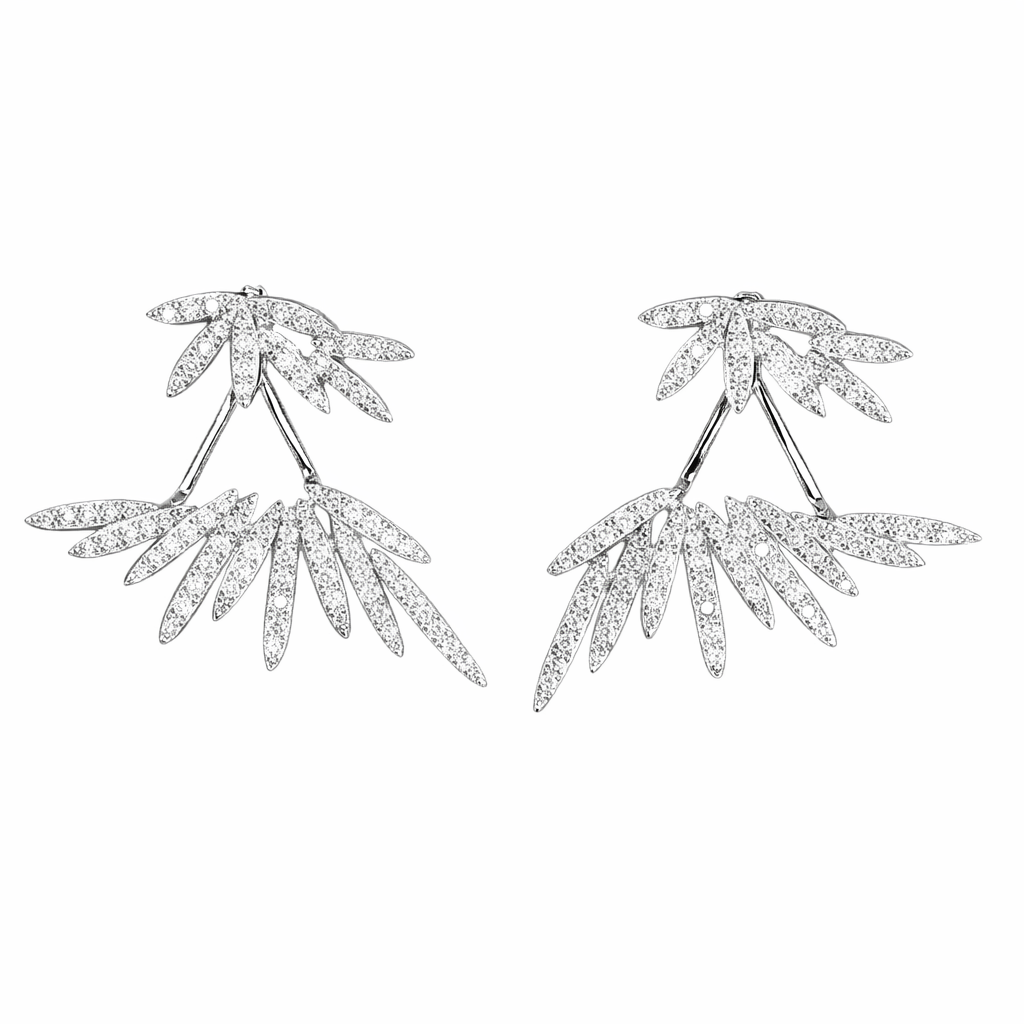 Two-piece style leaves 18k Gold Earrings, Studded with 1.00ct Natural Diamond 