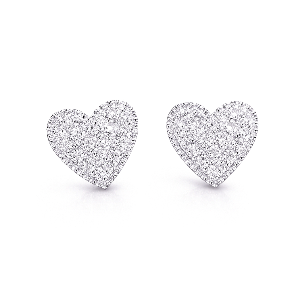 18k Gold Earrings in Heart Shape, Studded with 0.18ct Natural Diamonds