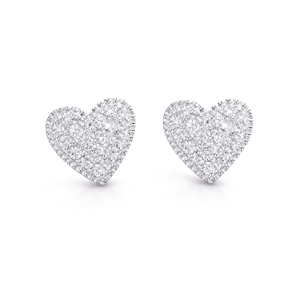 18k Gold Earrings in Heart Shape, Studded with 0.18ct Natural Diamonds