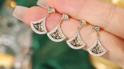 18k Gold Diamond Earrings with Skirt Design, Natural Diamond 0.30ct
