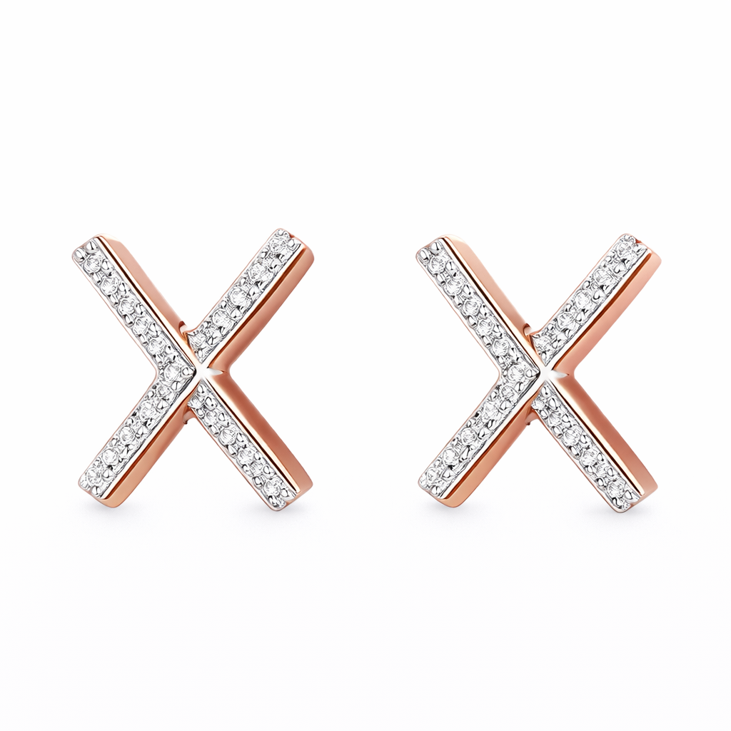 18k gold earring stud with the letter “X” and a 0.08ct natural diamond inlaid.