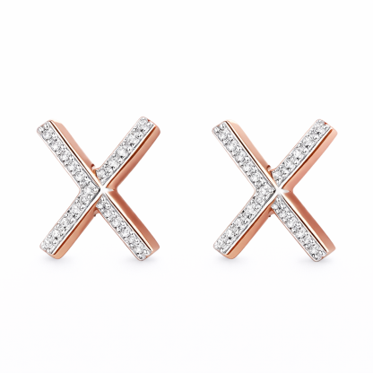 18k gold earring stud with the letter “X” and a 0.08ct natural diamond inlaid.