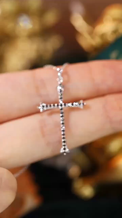18k Gold Necklace with Cross Design, Black Diamond, 0.30ct