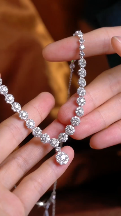 18k Gold Necklace, Luxury Semi-Circle Diamond Necklace with 9.20ct Natural Diamonds