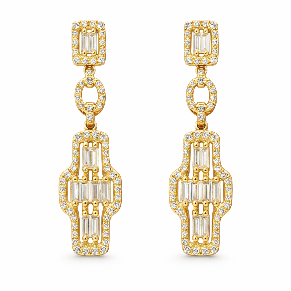 18k Gold Earrings, Studded with 0.50ct Natural Diamond 