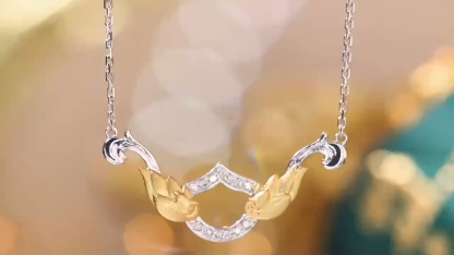 18k Gold Necklace with Angel Design, Natural Diamond 0.07ct