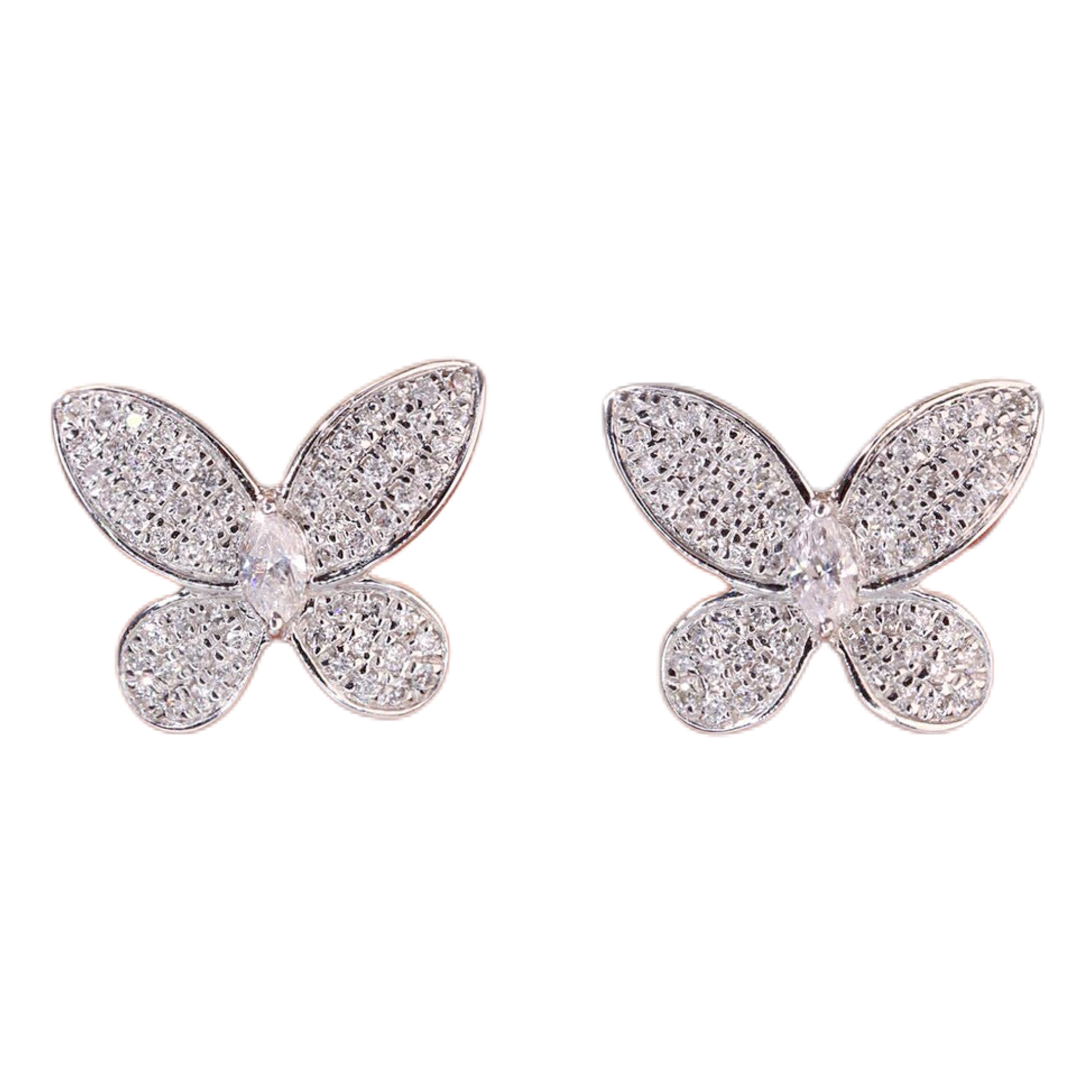 18-karat gold butterfly-shaped earrings, set with a natural diamond of 0.40 carats.