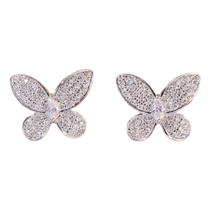 18-karat gold butterfly-shaped earrings, set with a natural diamond of 0.40 carats.