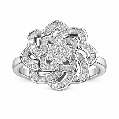 18k gold ring set with a natural diamond; the diamond features a Tapered Baguette cut and weighs 0.65carats.