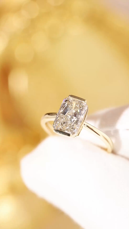 Luxe 10K Gold Lab Grown Diamond Ring - 2.00ct Radiant Cut Channel Set Statement Piece