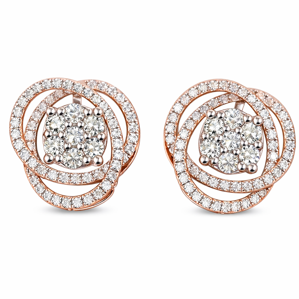 18k Gold Earrings in Heart Shape, Pair Set, Studded with 1.00ct Natural Diamond