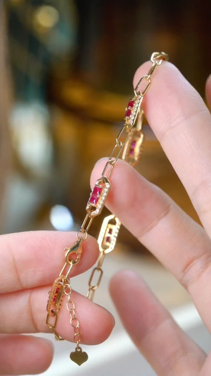 18k Gold Bracelet, Ruby Bracelet, Oval Ruby 1.50ct, Natural Diamond 0.55ct