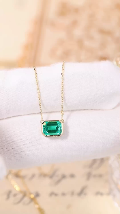 10K gold Pure Elegance · 1ct Emerald Cut Bezel Set Lab Grown Gemstone Necklace