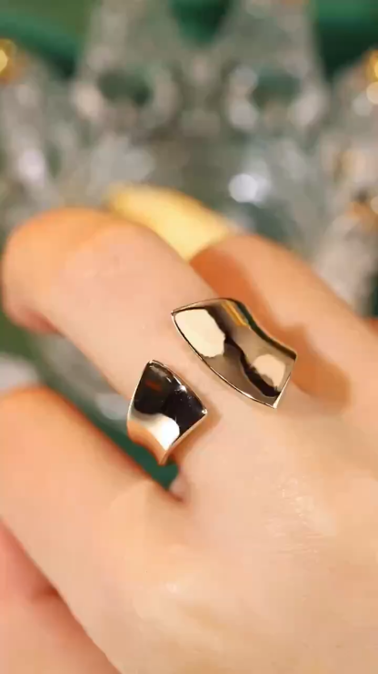 18K gold 3D hard gold environmentally friendly electroplated hollow plain gold asymmetrical open ring