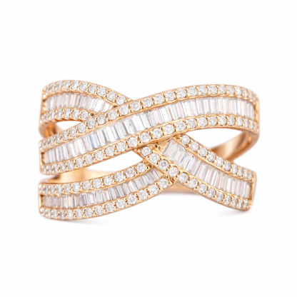 18k gold ring set with a natural diamond; the diamond features a Tapered Baguette cut and weighs 0.75carats.