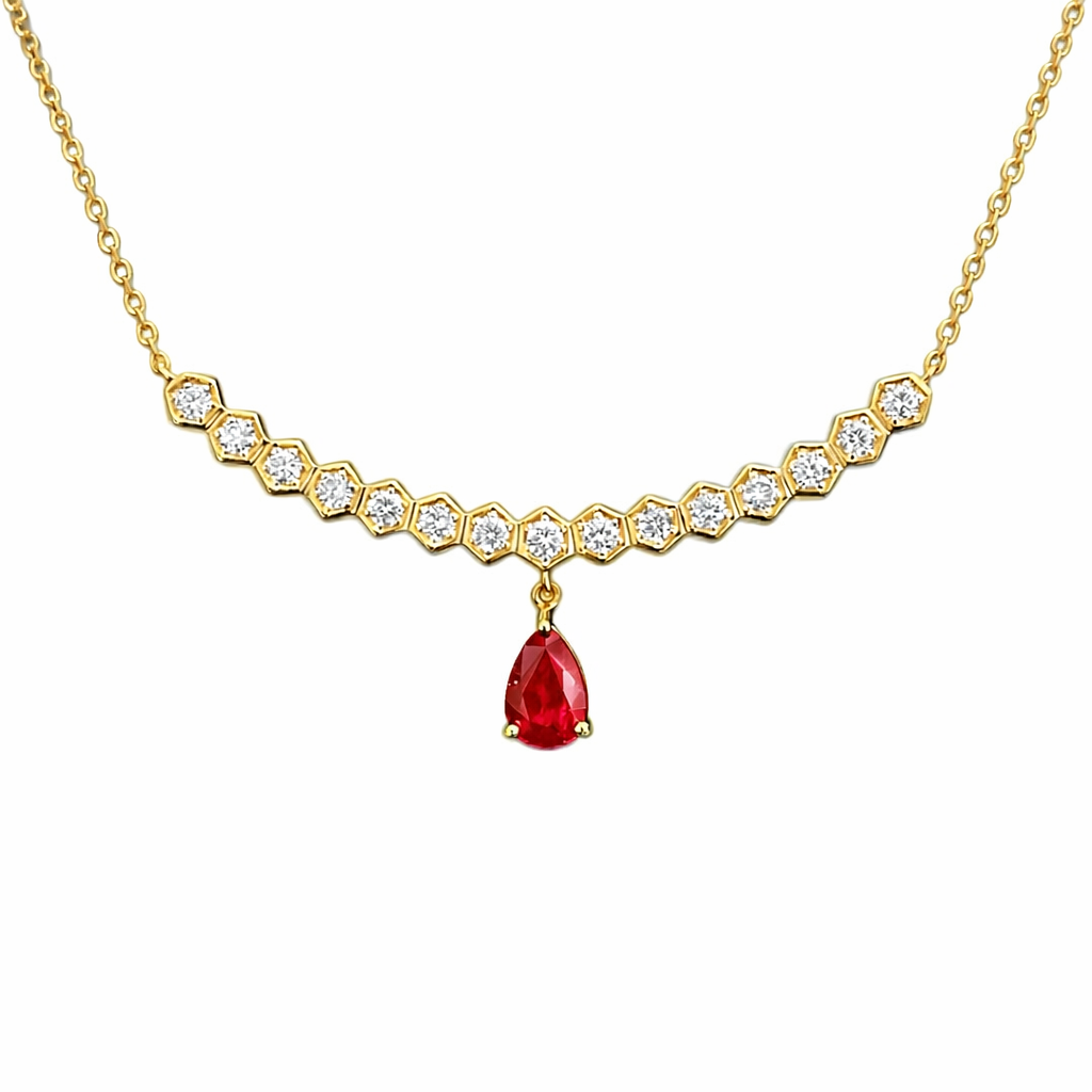 Timeless Glow · 18K Gold Natural Diamond 0.43ct & Pear-Shaped Ruby 0.45ct Necklace 