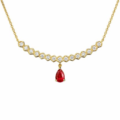 Timeless Glow · 18K Gold Natural Diamond 0.43ct & Pear-Shaped Ruby 0.45ct Necklace 