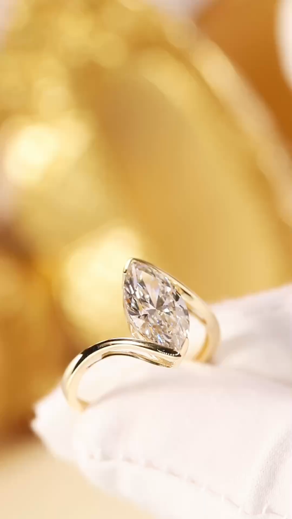 10K Gold Marquise Grace · 2ct Lab Grown Marquise Cut Diamond Bezel Corner Ring